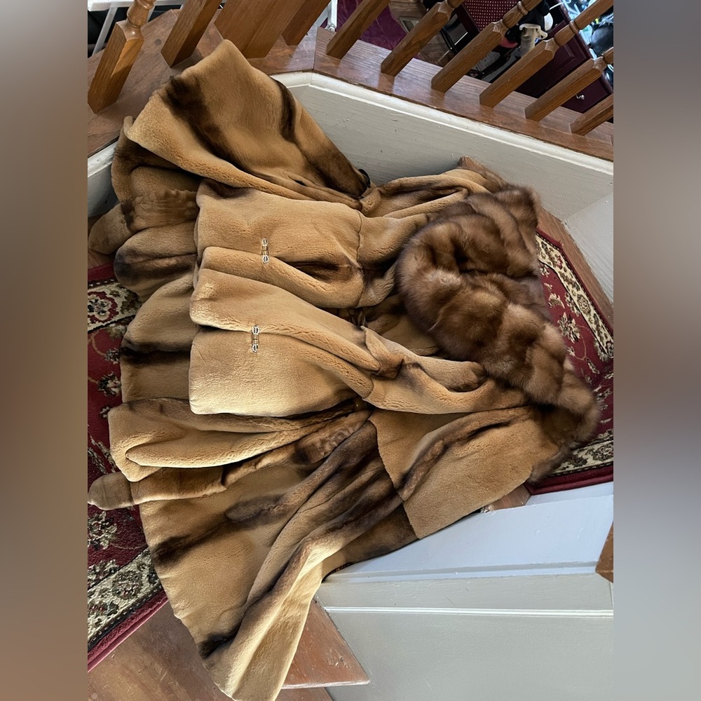 NWT Sable Fur Hooded Sheared Mink Fur Jacket, Coat, Belted